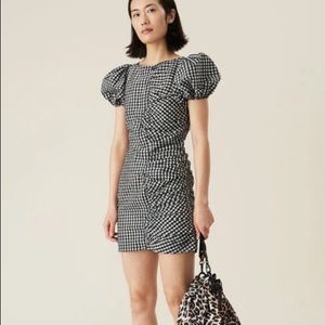 Black & White Seersucker Check Ruched Dress